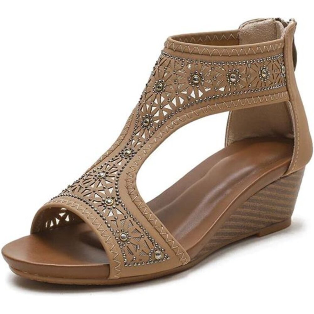 WOJWSKI Women's Slide Wedge Sandal Open Toe High Heel Zipper Back Platform